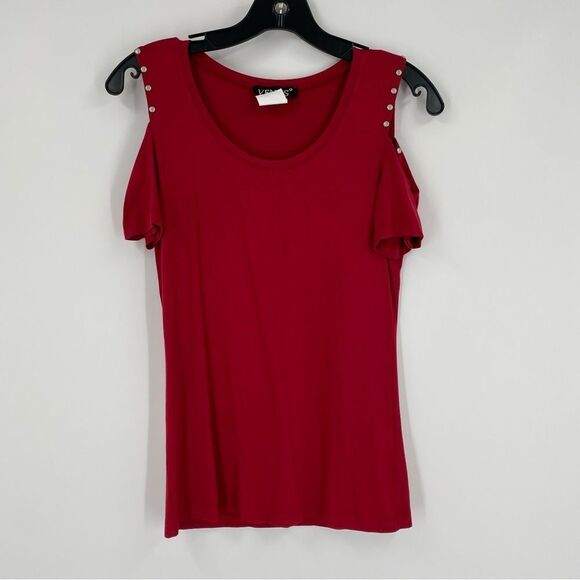 Venus Women’s Round Neck Cut Out Shoulder Short Sleeve Red Blouse size XS - Picture 1 of 3